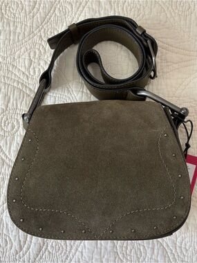 New Vince Camuto Tal crossbody bag genuine suede leather saddle bag olive green